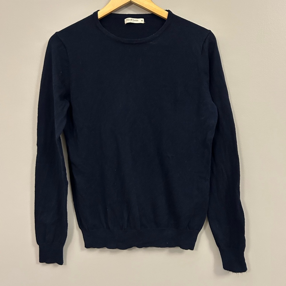 WoolOvers Organic Cotton Cashmere Blend Elegant Navy Crew Neck Sweater Medium